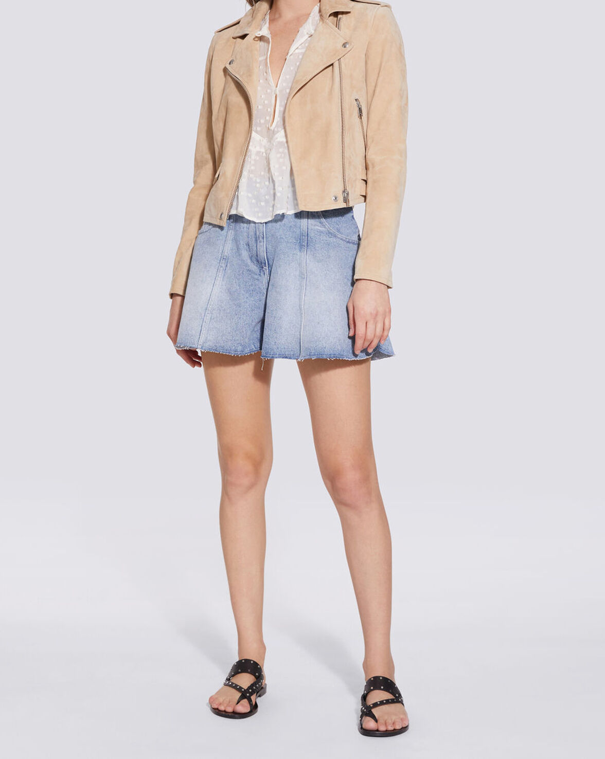 ASHLEY SUEDE LEATHER BIKER JACKET image number null